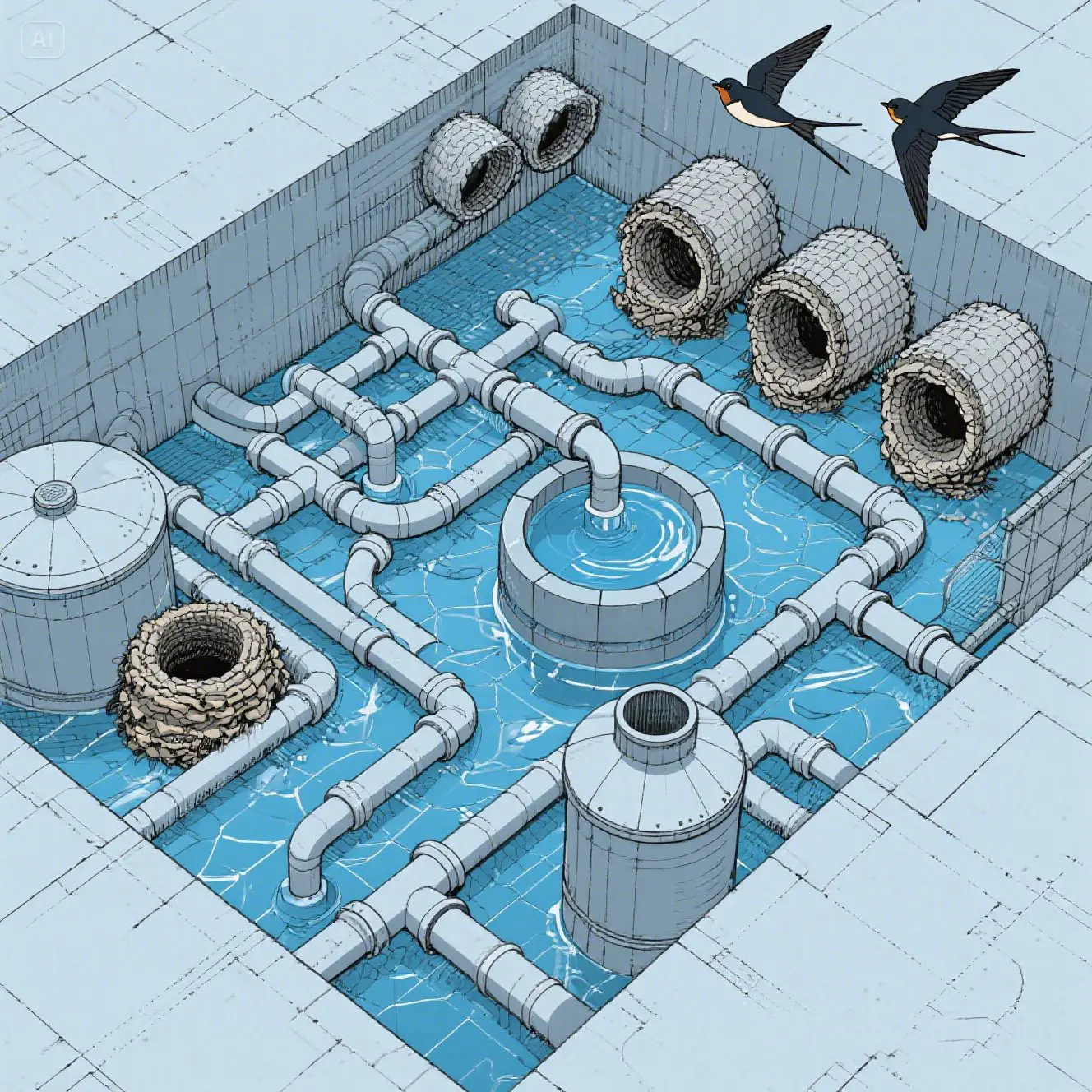 ilustrasi water system rumah sarang burung walet